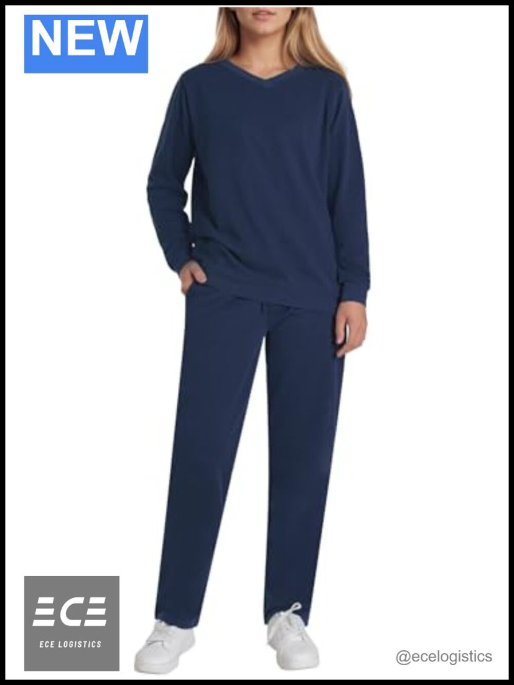 Women 2 Piece Cotton Sweatsuit Set V-Neck Pullover & Jogger Pants Lounge